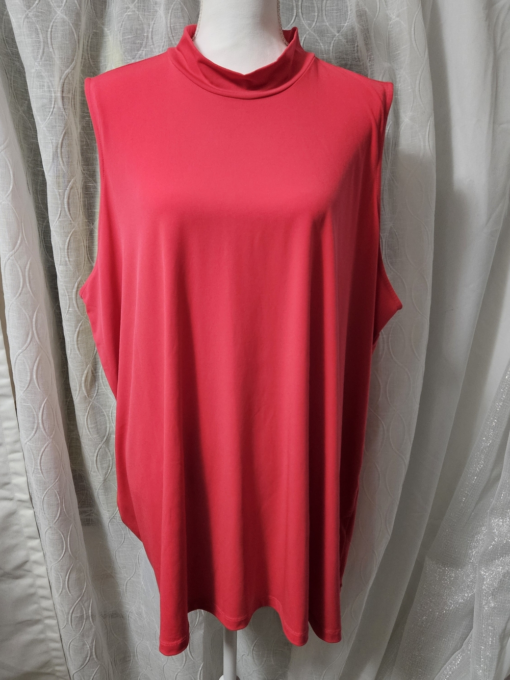 Susan Graver Liquid Knit Sleeveless Mock Neck Women’s Top - Coral 4x